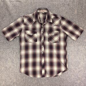 Saddlebrook Shirt Mens Large Purple Plaid Western Snap Button Short Sleeve Rodeo